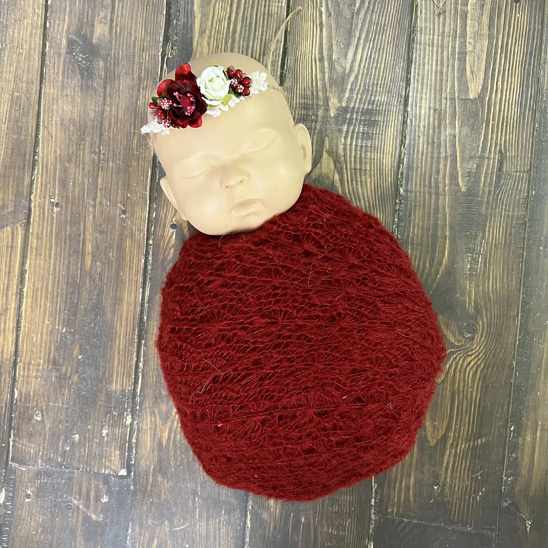 Don&Judy 4PCS/Lot Newborn Photography Christmas Props Soft Knit Mohair Red Green Wrap with Headwear Photo Shooting Accessories