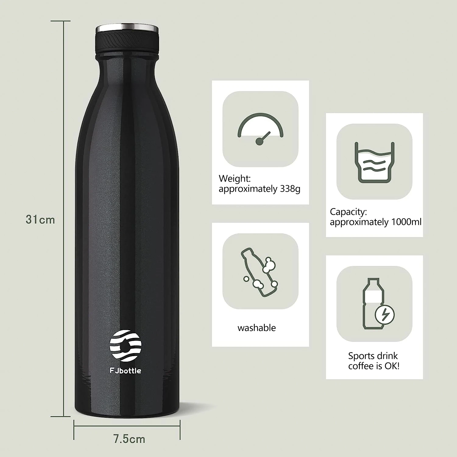 Stainless steel water bottle 1 liter 1000ml vacuum insulated cup
