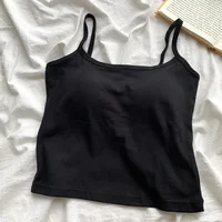 Women's Solid Color Spaghetti Straps Sleeveless Slim Camisole with Chest Pad Summer Wear Outside Female Short Tops Vests - Image 4