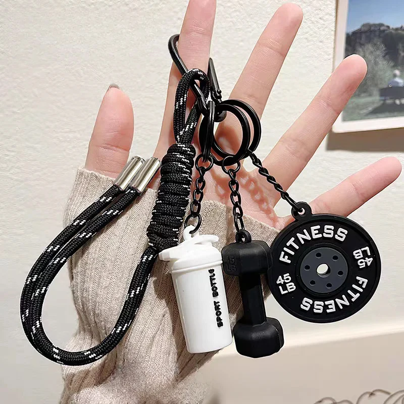새로운 DIY 실리콘 바벨 키체인 헬스장 애호가를 위한 선물, 탈부착 가능한 바벨 키체인 참 장식 가방 펜던트