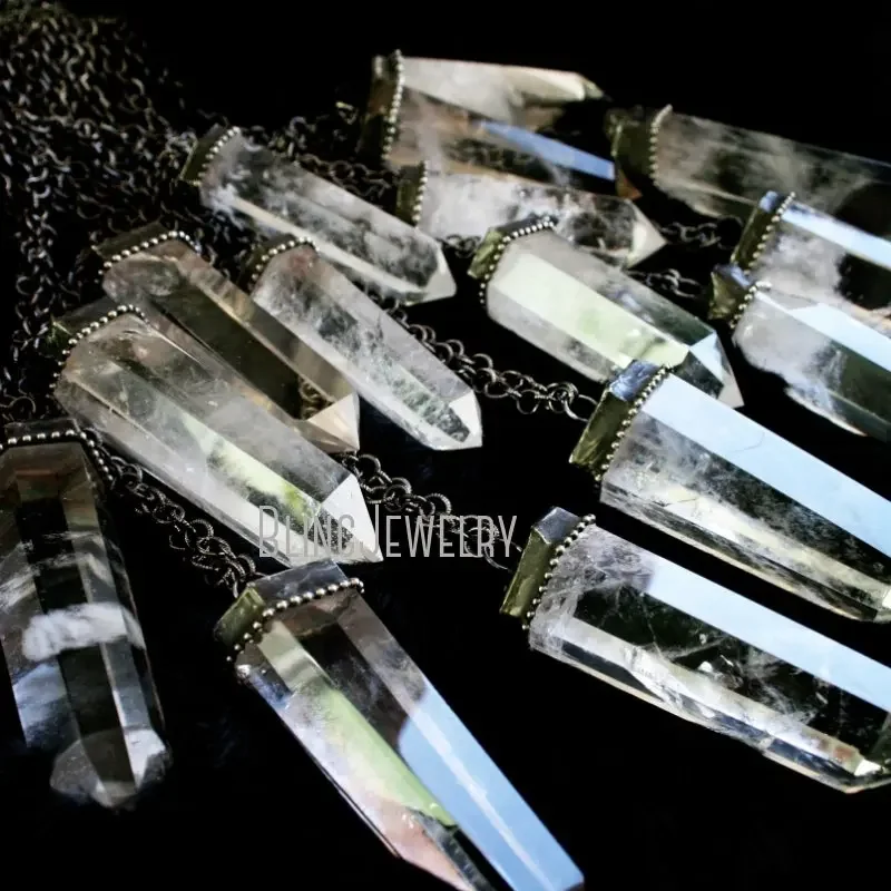 10pcs Massive Clear Quartz Polished Point Tower Necklace Women Big Crystal Obelisk Talisman Gothic Layering Goth Gothic Jewelry