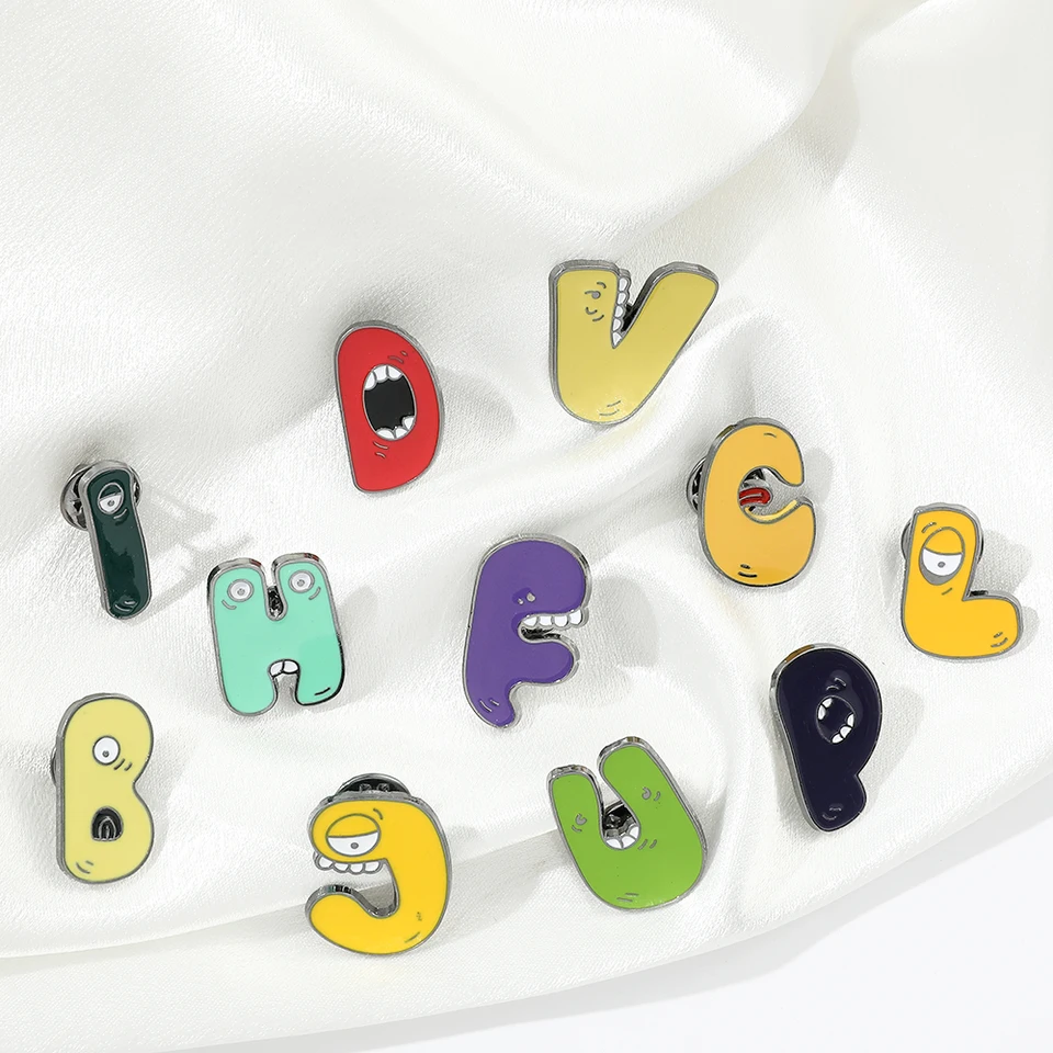 Cartoon Initial A-Z 26 Letters Brooch Pins Colorful Cute Funny Pins...