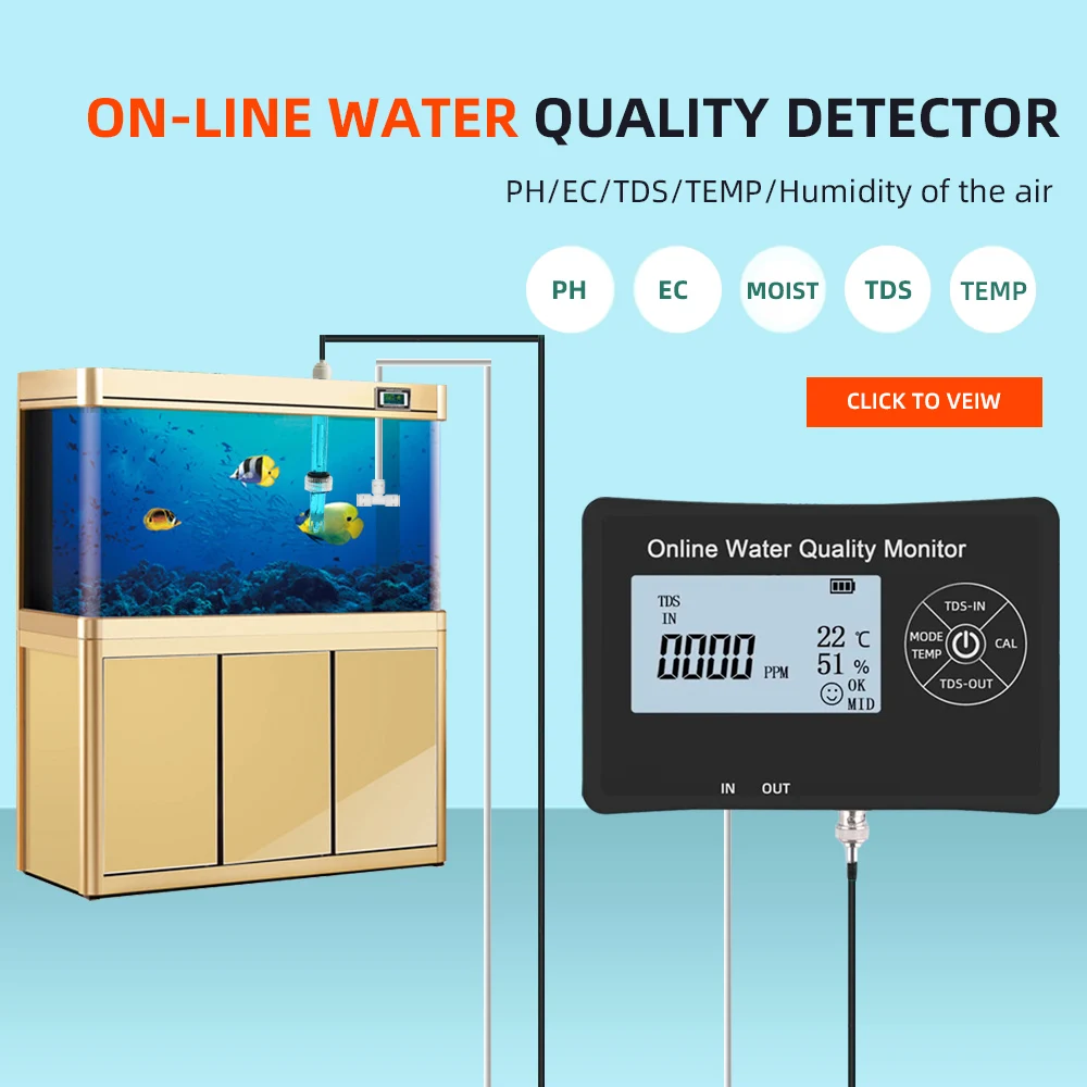 5 In 1 Online PH Meter Detector Multi-parameter Aquarium Monitor TDS/PH/EC/Temperature/Humidity Online Water Quality Tester