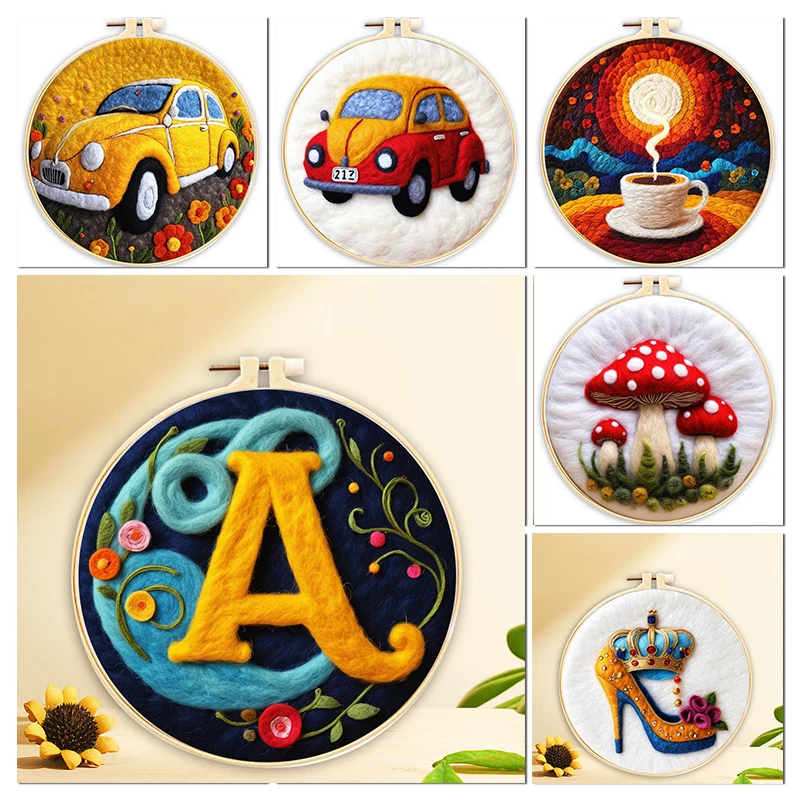 GATYZTORY Wool Felting Painting Kit Car Funny Diy Felt Crafts Felt Needle Painting Landscape For Handwork Gift Decoration