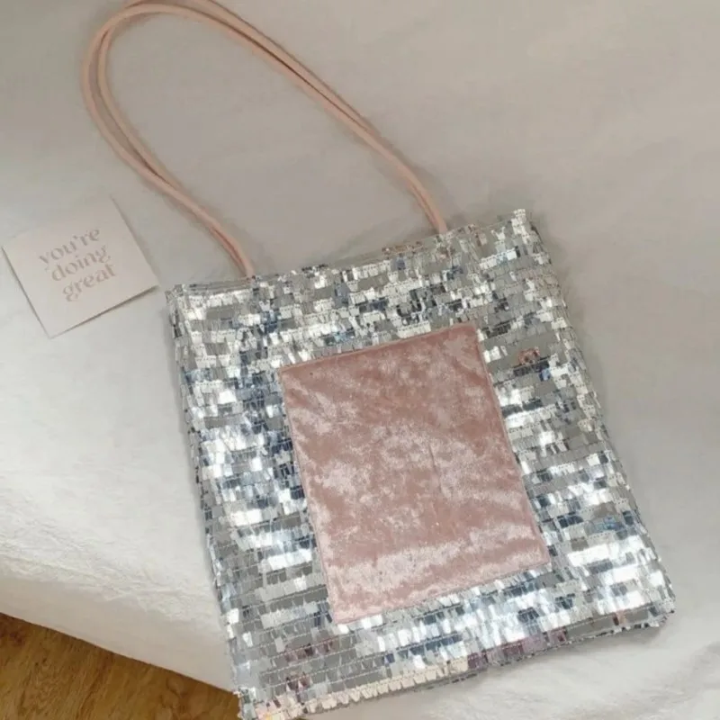 JIAERDI Hot Girls Silver Pink Shoulder Tota Bag Women 2025 Summer Shiny Y2k Handbag Female Large Capacity Underarm Bag Aesthetic