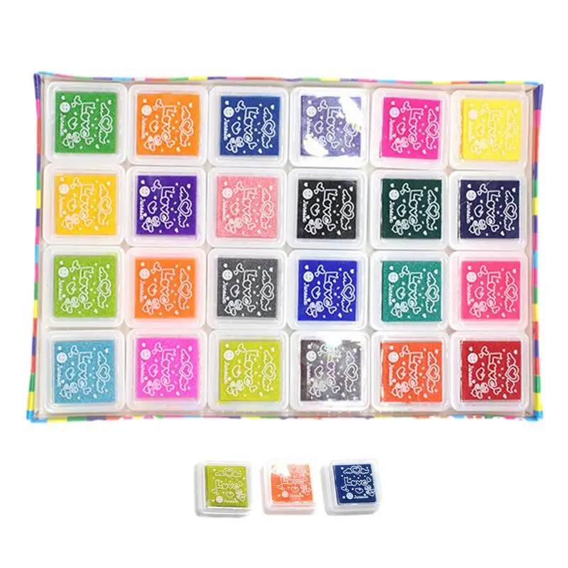 24 Colors Stamp Pad Color Washable Finger Stamp Children Finger Painting Ink Pad Safe Craft Ink For Card Supplies