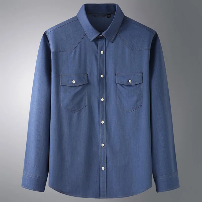 Autumn Spring Men denim Shirt long Sleeve 10XL 11XL 12XL Large Size oversize fat cow boy Shirt pockets 60