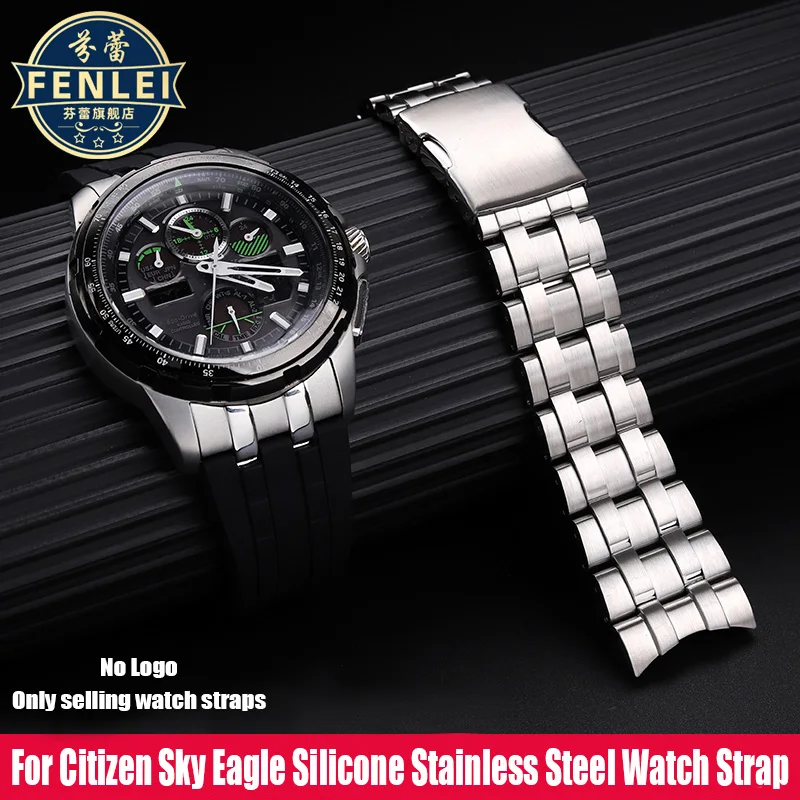 For Citzen Sky Eagle JY8050-51E JY8058-50L JY8051-08E 8059 8068 Bracelet 24MM Arc mouth Silicone Strap Stainless steel Watchband