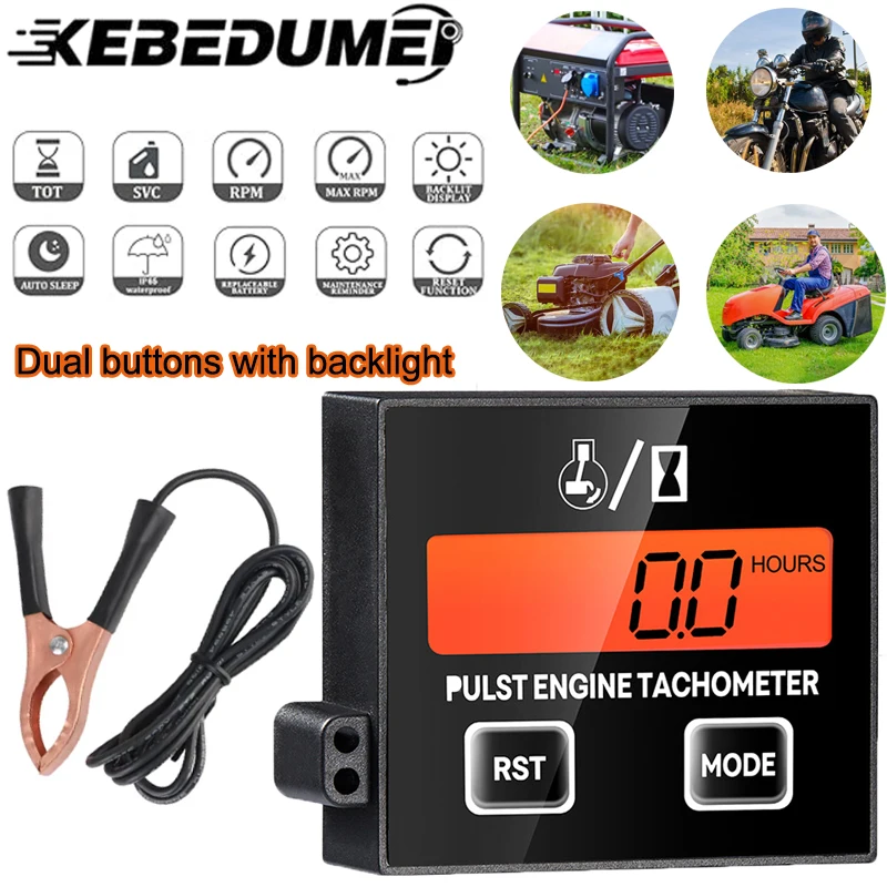 Tachometer Meter Digital Speedometer Chainsaw Tachometer Waterproof Inductive Hour Meter for Mower Tractor Replaceable Battery