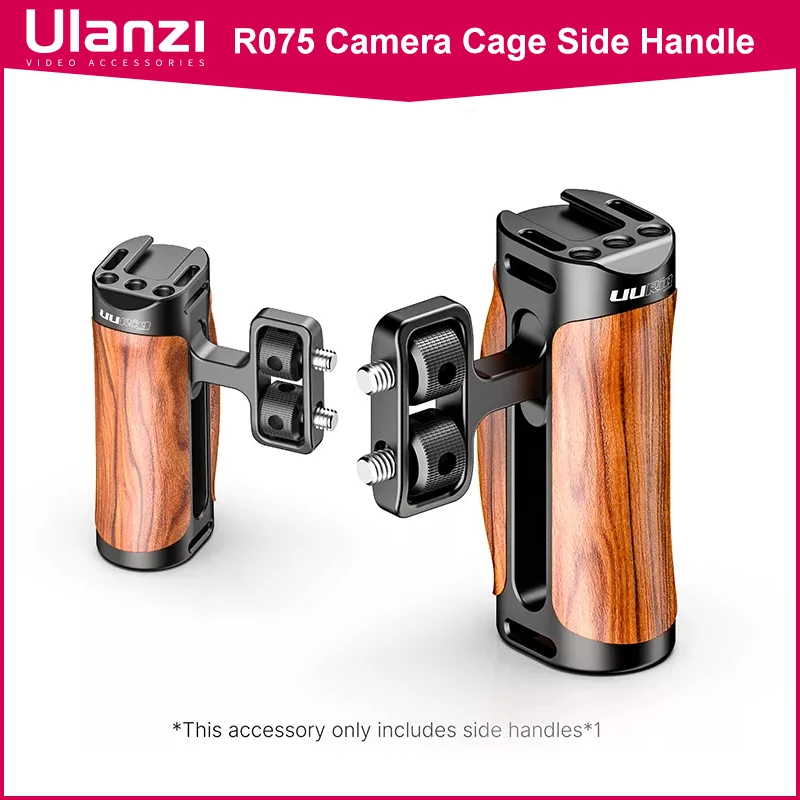 Ulanzi R075 카메라 비디오 핸들 그립, 콜드 슈 마운트, 범용 나무 손잡이,  ZV1 A6600 A6400 용 1/4 3/8 스레드 홀