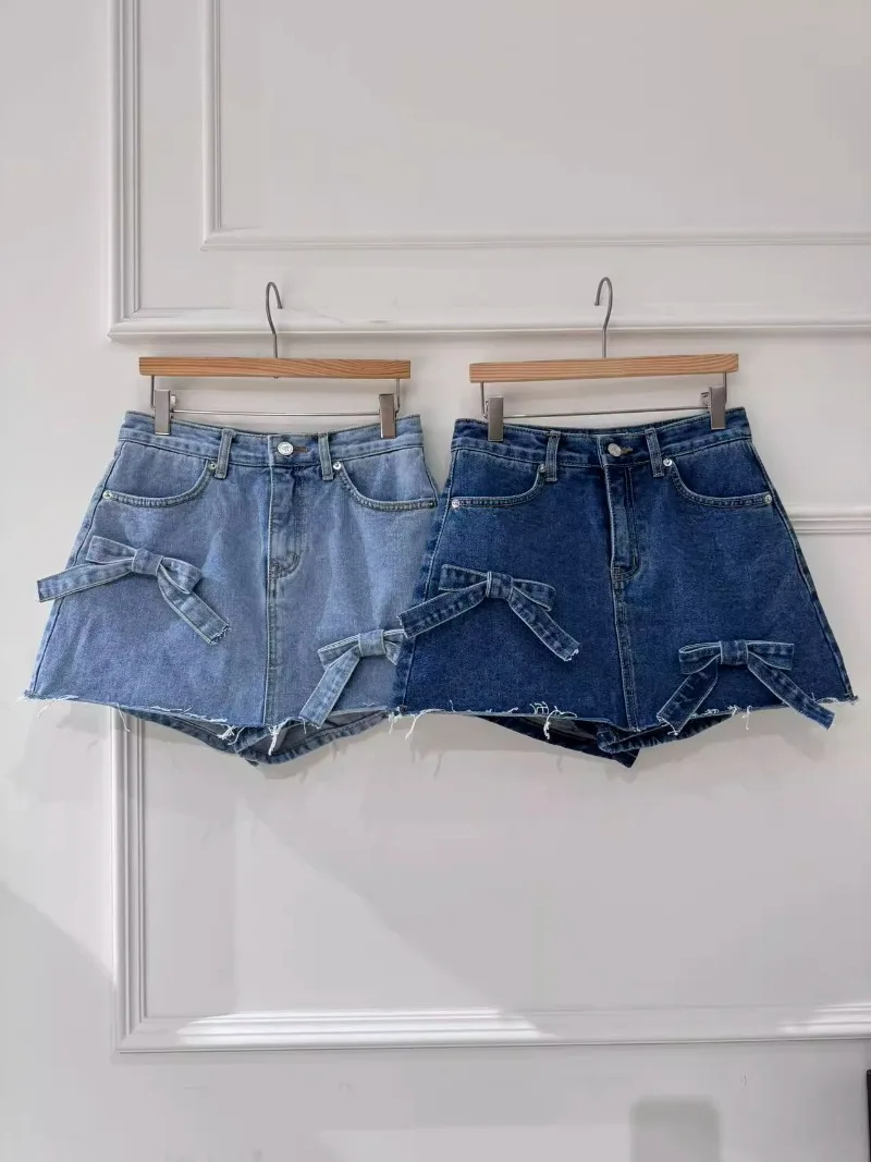 

High Waist Slim Bowknot Design Sense Denim Mini Skirt Korean Fashion 2024 Spring Summer New Jupe Y2k High Grade Chic Faldas