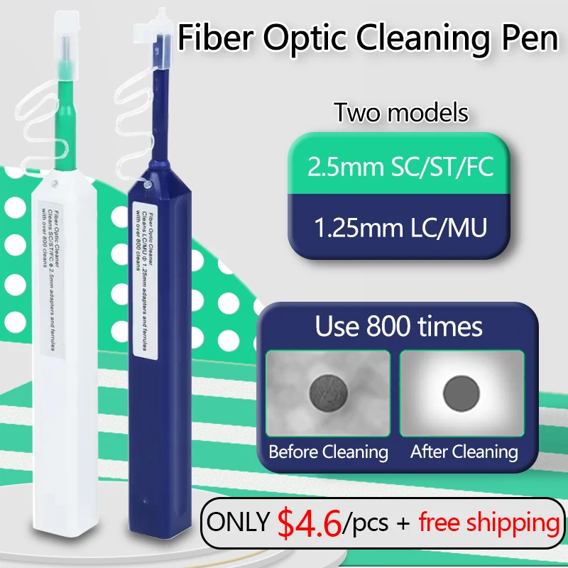 OPTFOCUS 10 slot Fiber Connector Cleaning Tools 800 times LC SC FC 1.25 2.5mm Fiber Cleaner Pen Stick Kit for Optical Adapter