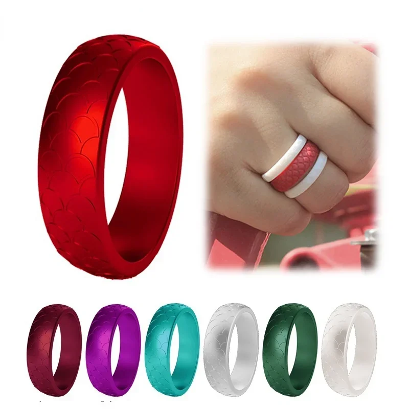 1Pc Sport Silicone Finger Ring Dragon Scale Wedding Elastici Ipoallergenici Flessibili Per Le Donne