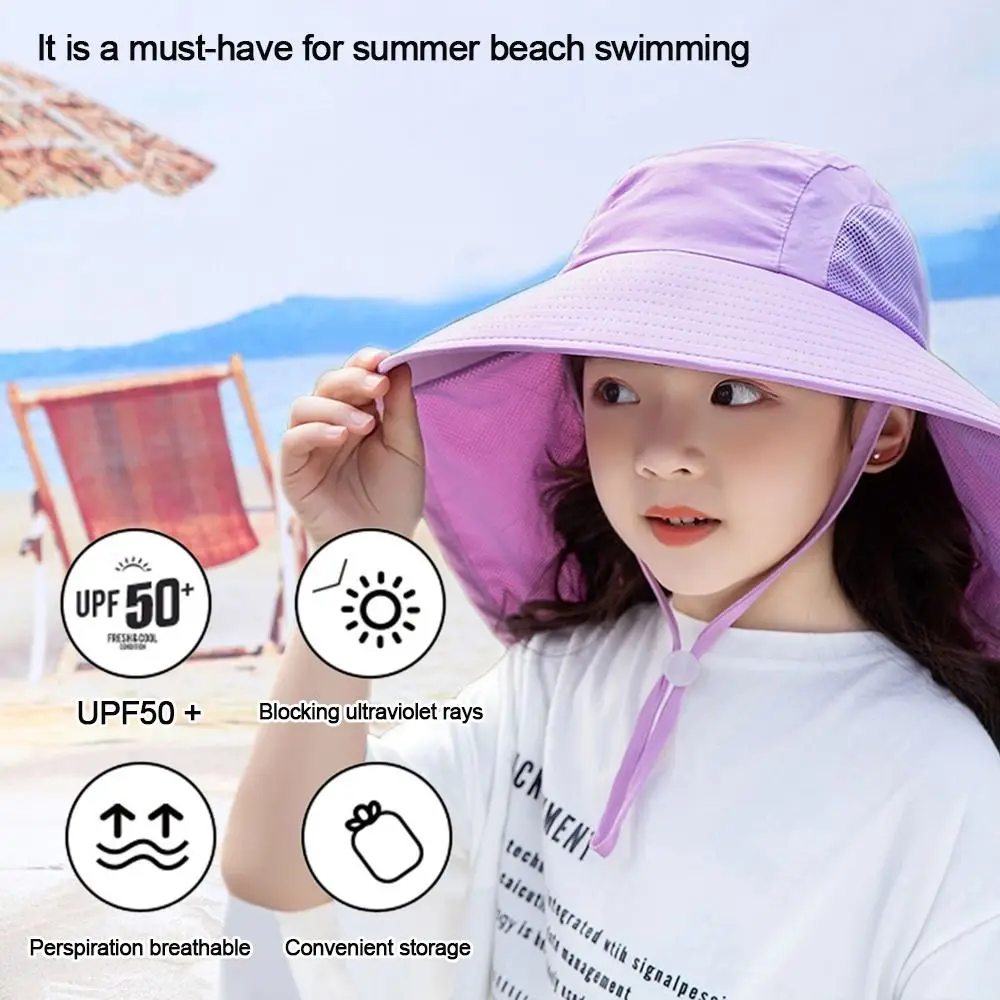 Kids Bucket Hat Kids Sun Hat Children Summer Bucket Hats UV Protection Outdoor Beach Sun Hat Boy Girl Flap Cap Adjustable Wide Brim Cap