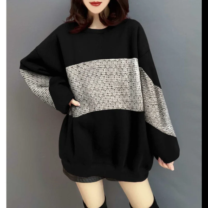 

Trend Patchwork Contrast Hoodies Sweatshirts Spring Autumn New Long Sleeve Loose Oversized T-shirt Fashion Casual Women Clothing