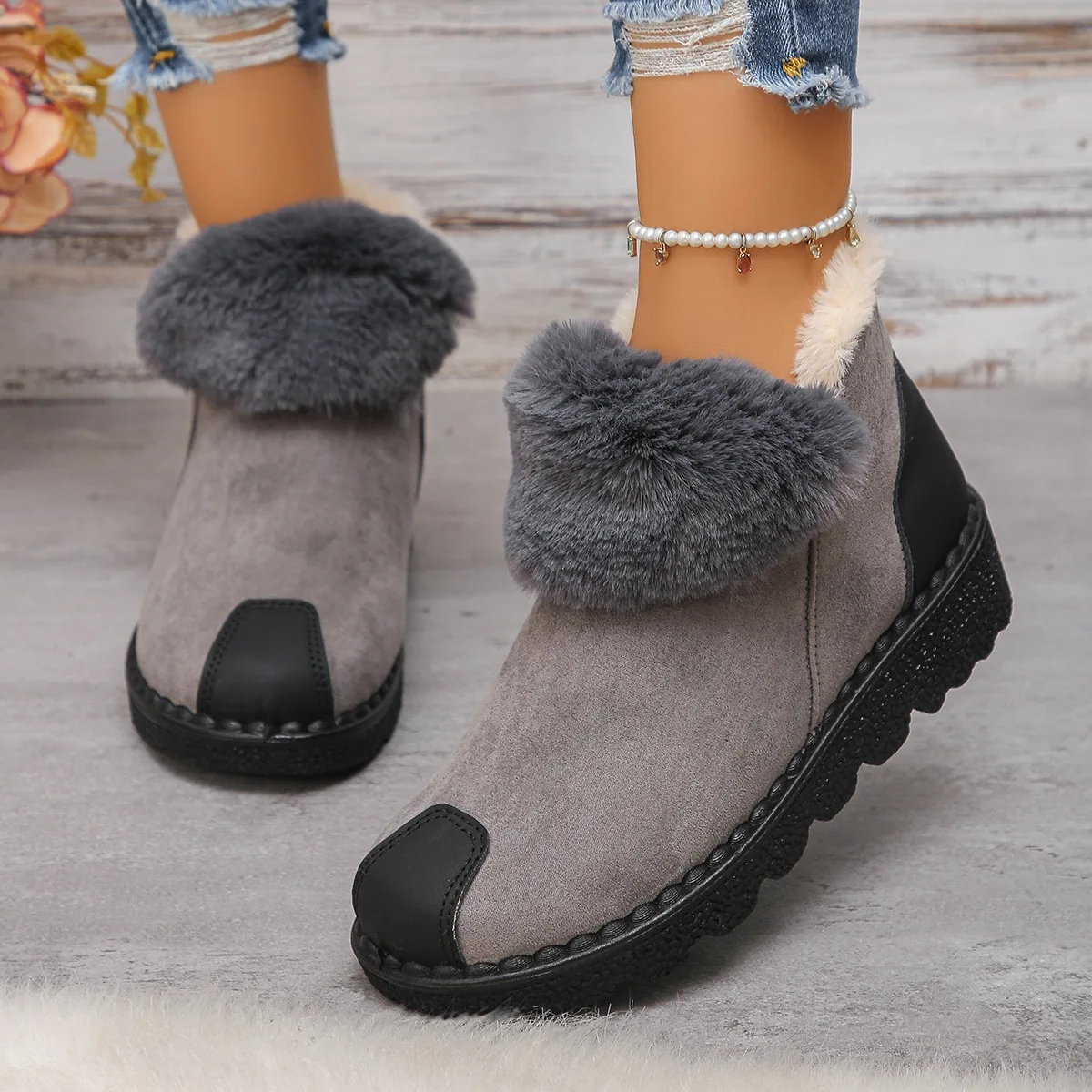 2025 Women Snow Ankle Boots Flats Winter Warm Comfortable Short Boots New Fashion Fur Plush Suede Shoes Women Zapatos De Mujer