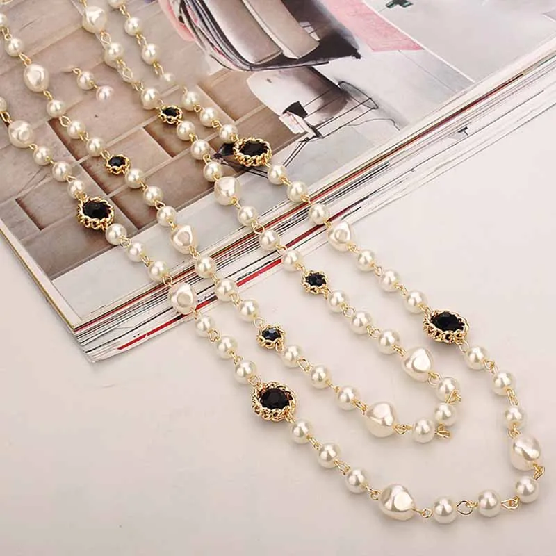 Korean Long Pearl Necklace Multi Layer 