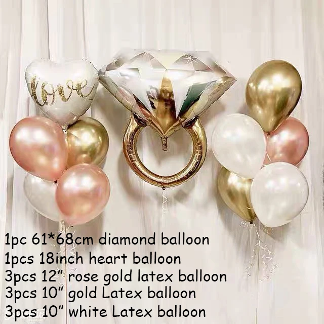 Herr & Frau Liebe Ballon Roségold Diamant Ring Folie Luftballons Party Dekorationen Kit Hochzeit Valentinstag Braut dusche Spielzeug Globos – Detail 5