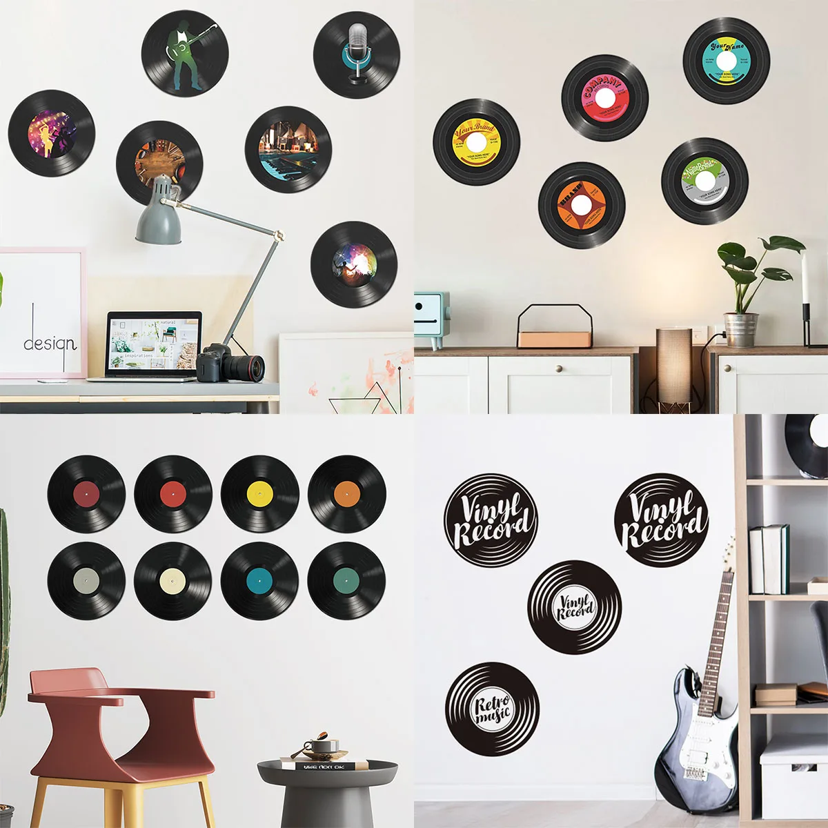 8pcs Paper Sticker Imitation Fake Records Vinyl Records Wall Decorative  Paper Displays For Wall Music Party Favors Home Bedroom