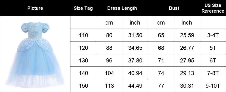 Disney Princess Dress For Girl Elsa Anna Rapunzel Costume Kid Birthday Party Clothes Carnival Cosplay Frozen1/2 Cinderella