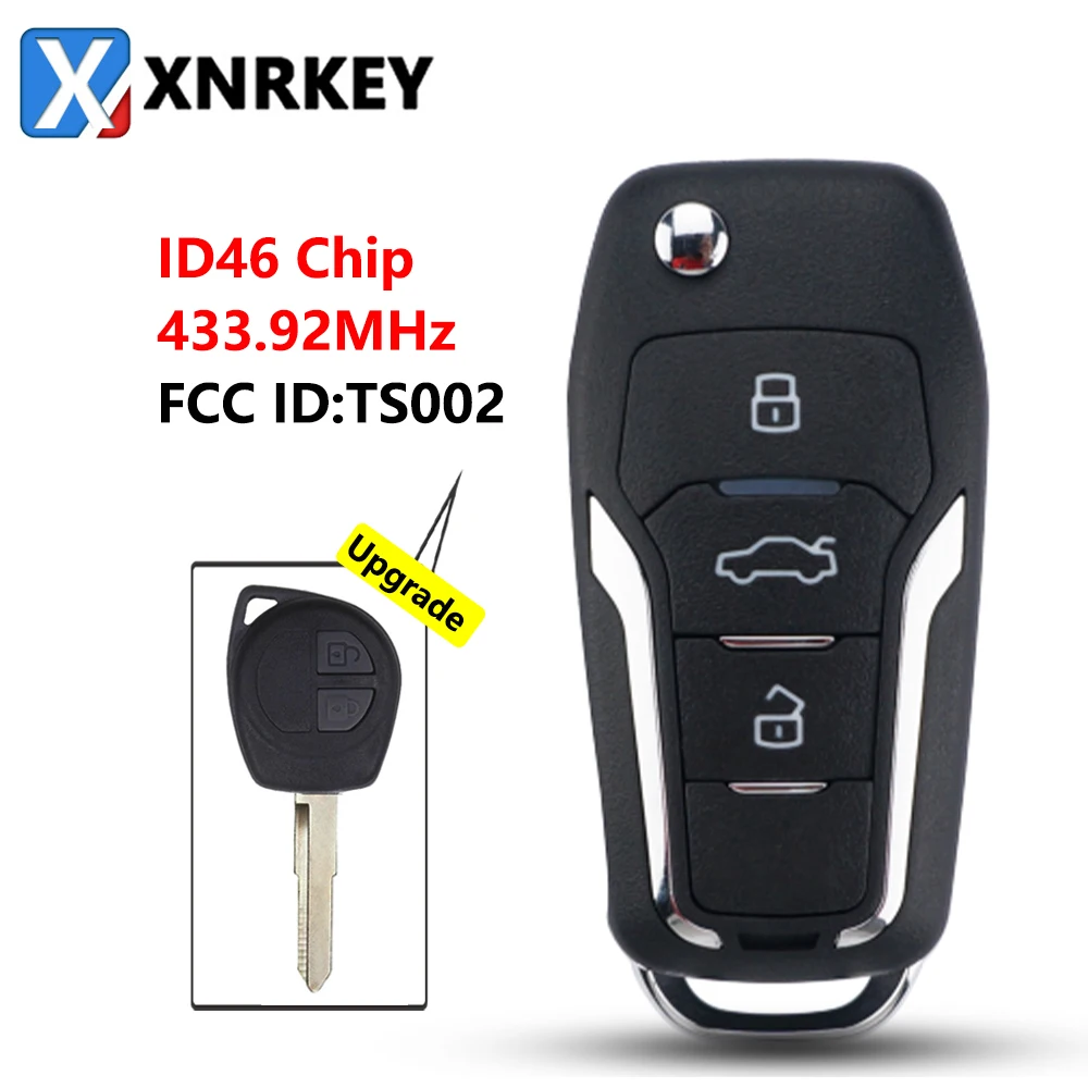 XNRKEY 3 Button Upgraded Flip Folding Remote Car Key Fob 433.92Mhz ID46 Chip for Suzuki Swift SX4 Vauxhall Agila FCC ID: TS002 remote flip key 3 button with horn id46 chip 434mhz gm45 profile for holden ve commodore remtekey