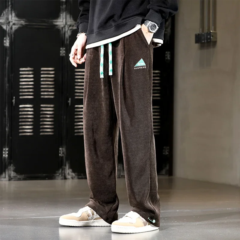 

2023 Men's Oversize Pants Black Loose Jogger Korean Streetwear Y2k Pants Men Baggy Corduroy Wide Leg Casual Long Soft Elastic