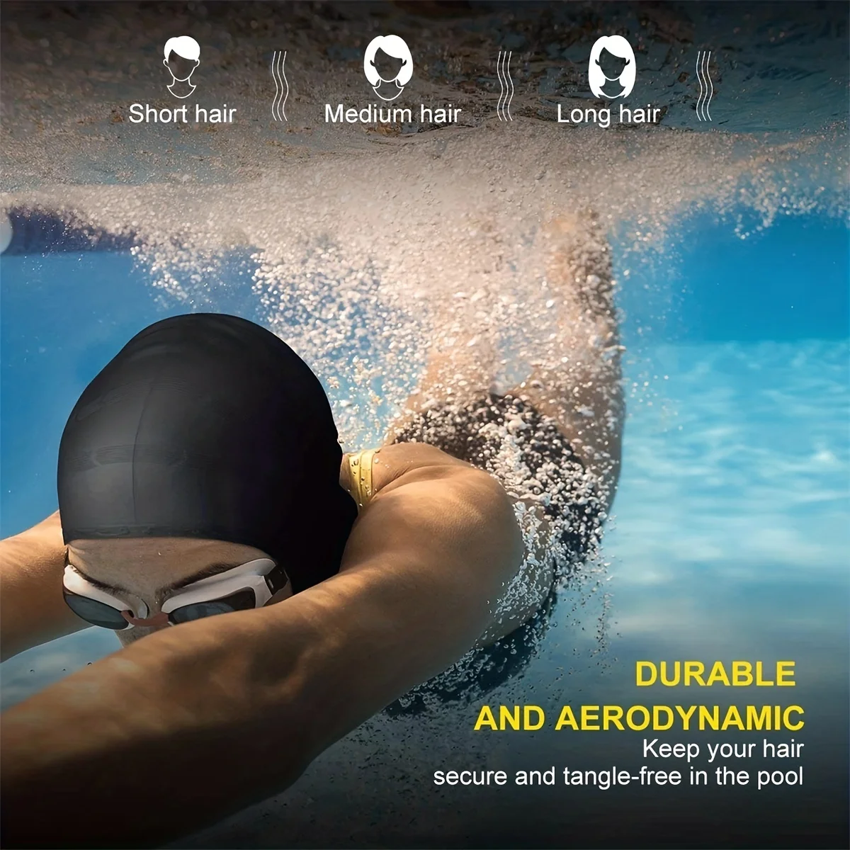 Extra-Strong Silicone Swimming with Ear Pockets-Comfort-Fit for Long Hair, Quick-Drying, Hair-Saving Design-Perfect for Adu