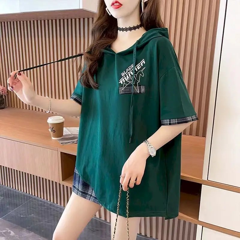 Fashion Women's Hooded T Shirt Summer Clothing Korean Style