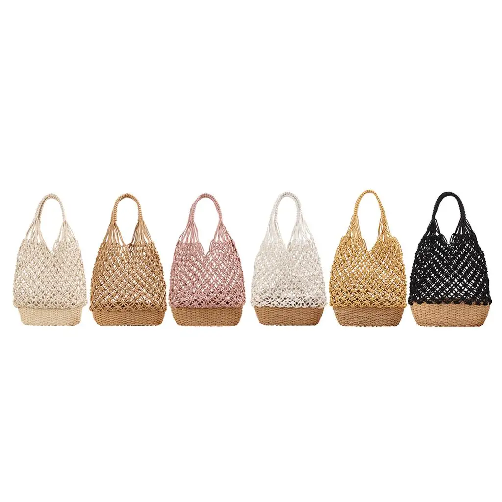 Handmade Straw Woven Handbag for Women Crochet Knit Bucket Shopping Bag Handmade Straw Woven Handbag for Women Crochet Knit Bucket Shopping Bag