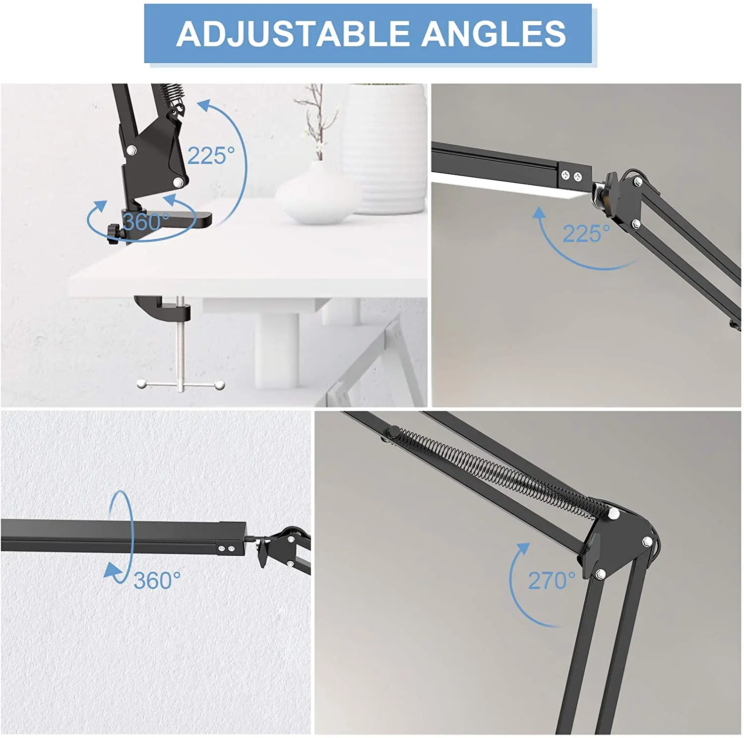 LED Desk Lamp Eye-Caring Adjustable Swing Arm Table Light with Clamp reading lights night light for Study Reading Work Task/Offi 5
