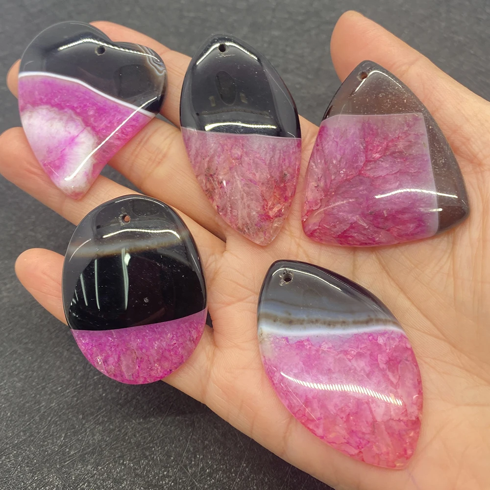 

5pcs/set Natural Stone Agate Charms Oval Necklace Pendant Reiki Jewelry DIY Making Earrings Triangle Accessory