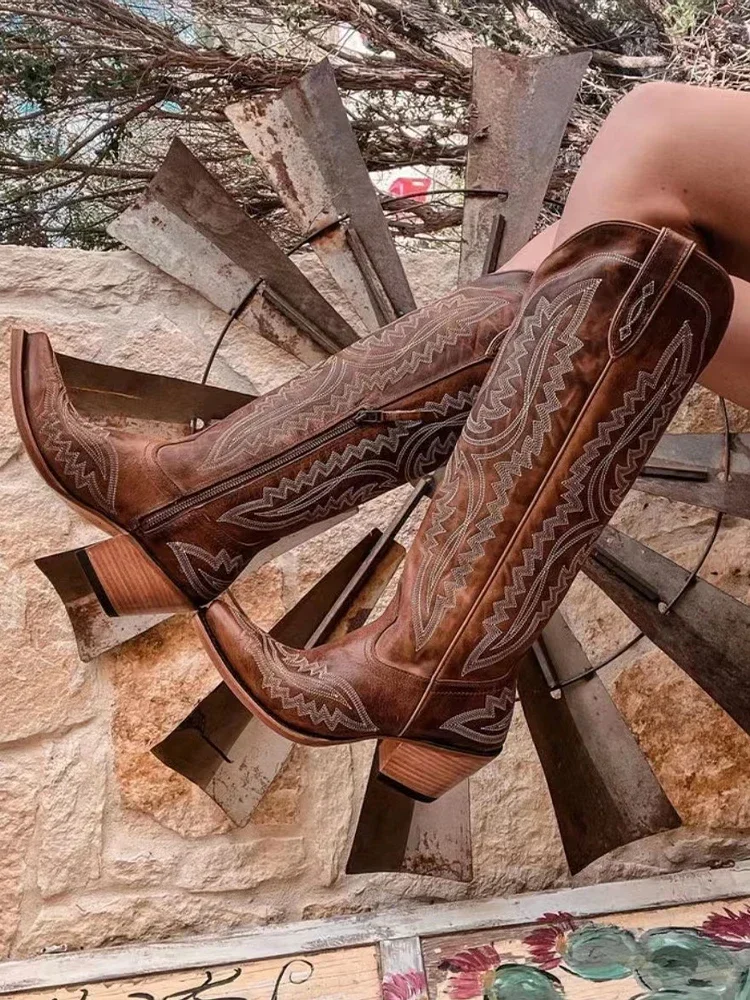 Casanova-botas vaqueras bordadas para mujer, botines hasta la