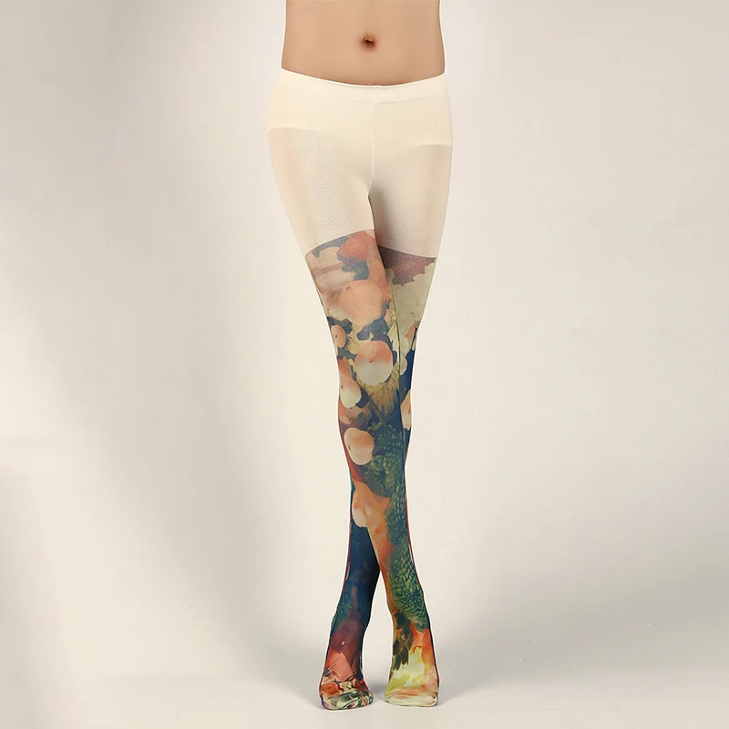 Frauen sexy Strumpfhosen stilvolle y2k japanische Harajuku abstrakte Druck Strumpfhosen Nachtclub Party Strümpfe Lolita Tattoo Strumpfhosen – Detail 11