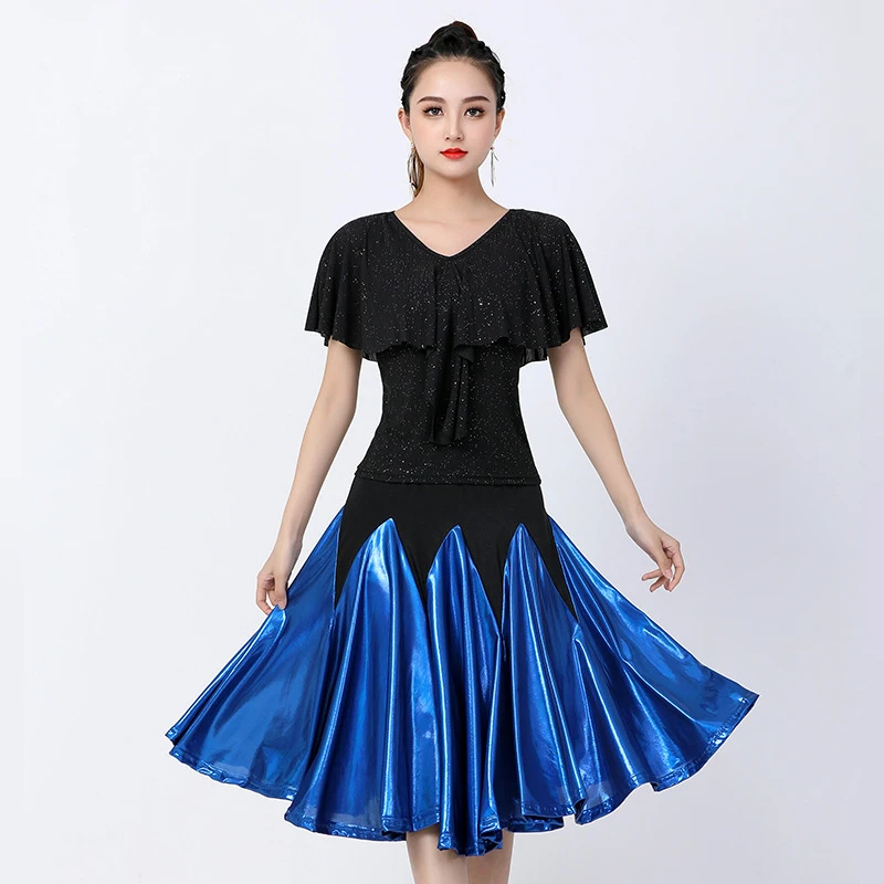 

Half Sleeves Competition Dresses Women Salsa Samba One-Piece Latin Dance Stretchy Dress Girls Fringes Costume Satin Skirt