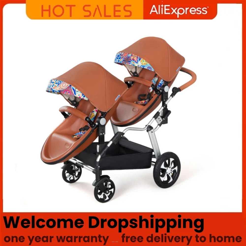 Luxury twin baby stroller, poussette double baby stroller,high view and high quality stroller
