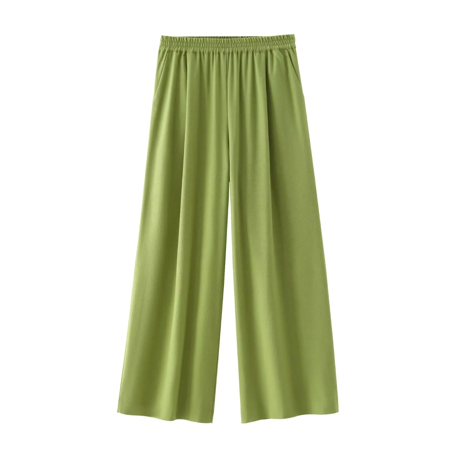 thumbnail image 1 of Conjunto de 2 piezas de moda para mujer HH TRAF, camisa holgada de lino con solapa y manga larga lisa + pantalones elegantes de cintura elástica y pierna ancha hasta los tobillos, 1 of 5