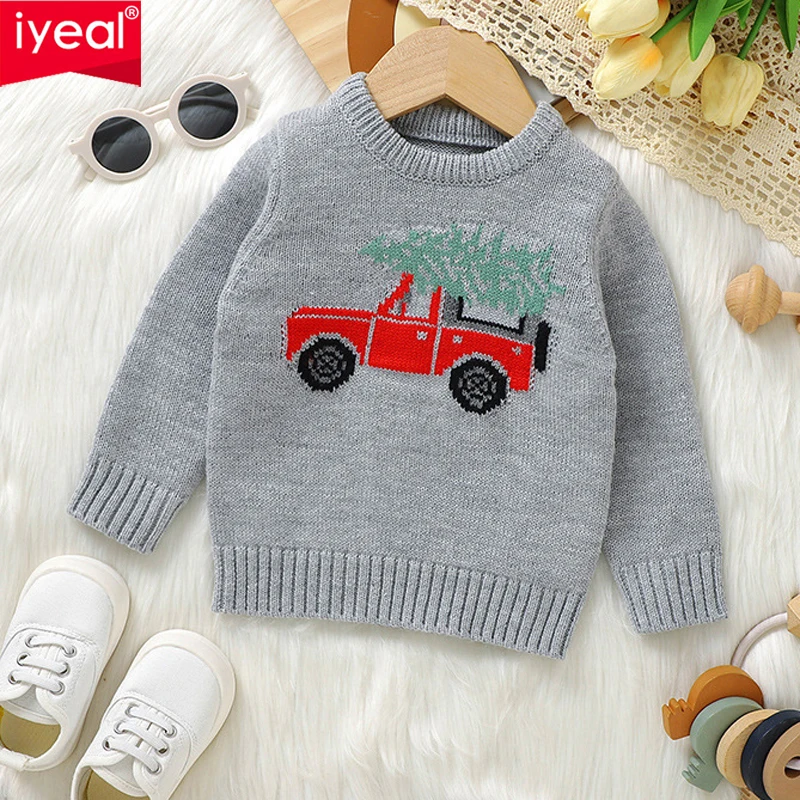 IYEAL Autumn and Winter New Baby Car Pattern Sweater Baby Boys Christmas Style Knitted Top for Boys Warm Sweater