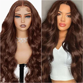 36 Inch HD Chocolate Brown Body Wave Lace Front Human Hair Wig 1