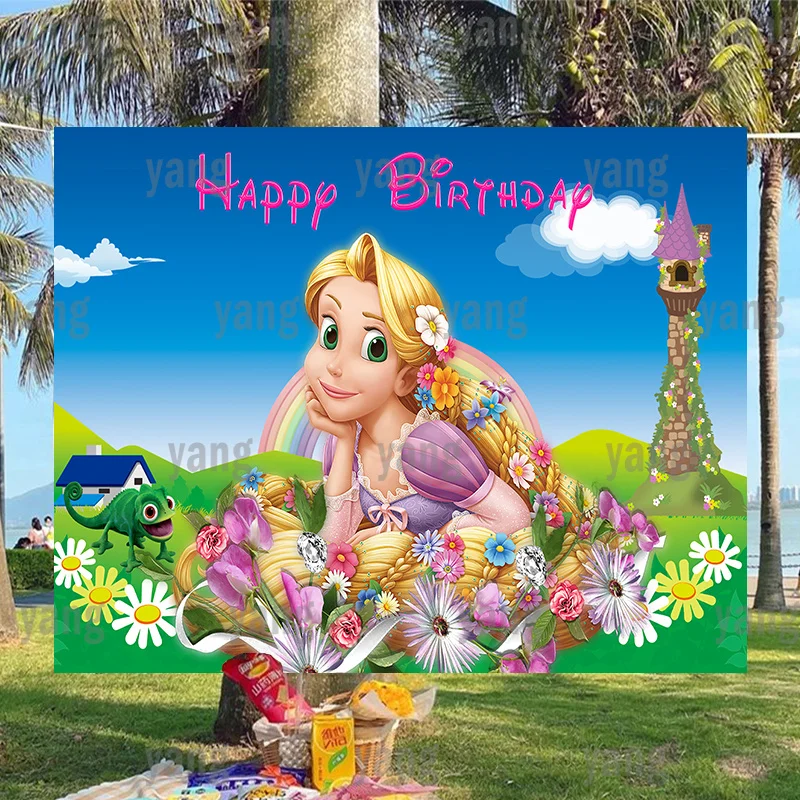 Telón de fondo de Disney con flores coloridas enredadas Rapunzel, Fondo de  princesa rubia, decoración de fiesta de cumpleaños de niña, Banner de foto  personalizado - AliExpress