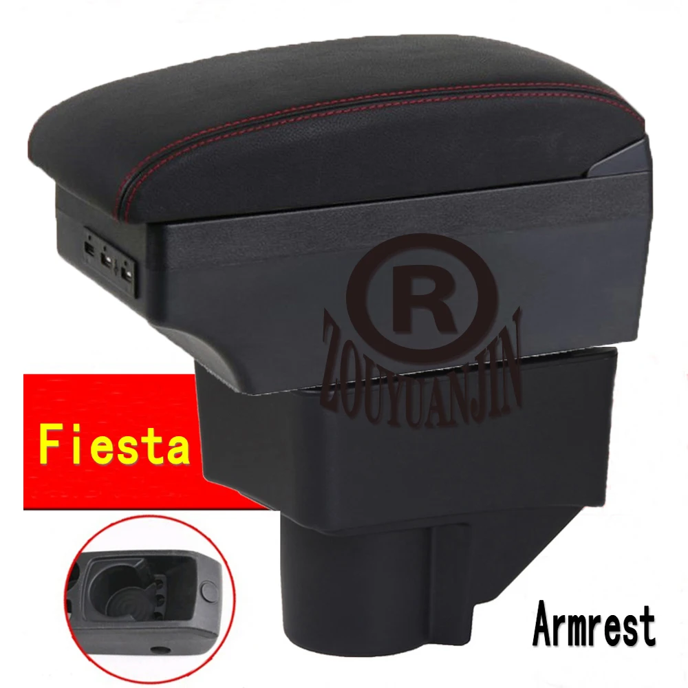 

For Ford Fiesta Armrest Box Center Console Storage Arm Elbow Rest with Cup Holder Mobile Phone Charging USB Interface
