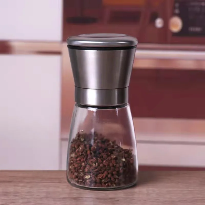 1Pc Stainless Steel Salt and Pepper Mill Grinder Spice Herp Glass Muller Hand Mill Grinding Bottle Kitchen Gadgets Glass Tools 
