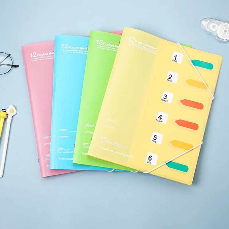 A4 Elastic Closure Folder 6 pockets Roport Cover Plastic Folder with inserts PP office supplies filling product