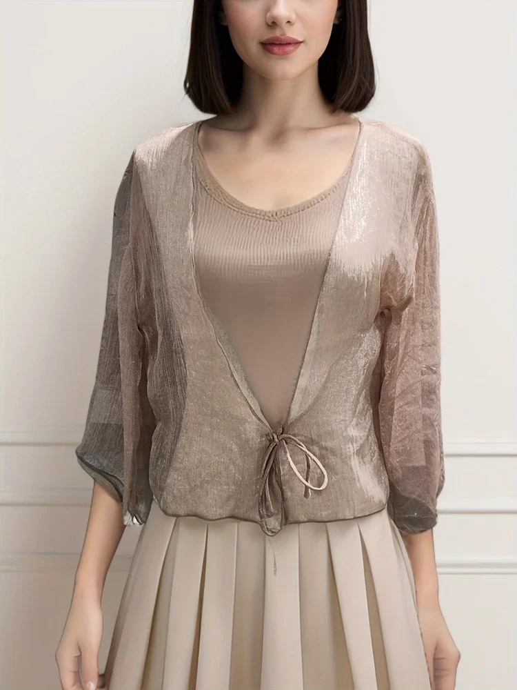

Zik Hekiy Chiffon Front Tie Top Women Sheer Chiffon Flare Sleeve Beach Cover Up Top Sun Protective Clothing Chiffon Blouse