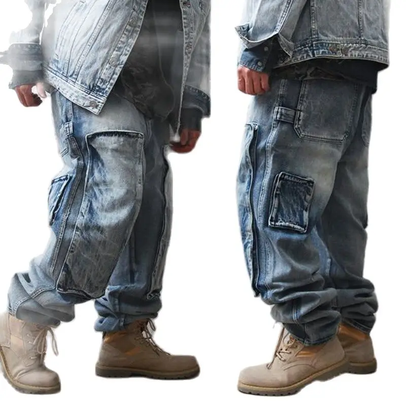 

2022 New Hip hop Harem Jeans Men Casual Denim Cargo Pants Loose Baggy Wide Leg Jeans Trousers Street Jeans