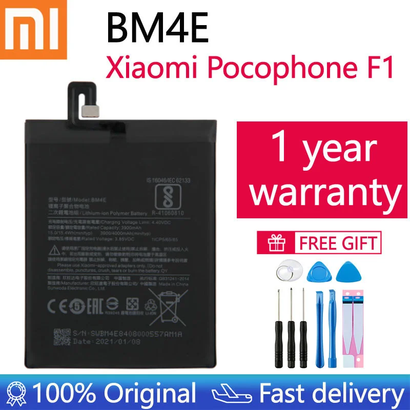 

2020 Original XIAOMI Replacement Battery BM4E For Xiaomi MI Pocophone F1 Poco F1 Authentic Phone Battery 4000mAh