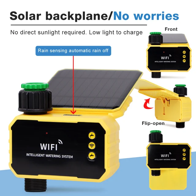 WIFI Solar Irrigation Timing Controller Smart Automatic Irrigation System for Garden Tap Valve Controller with Rain Sensor 3