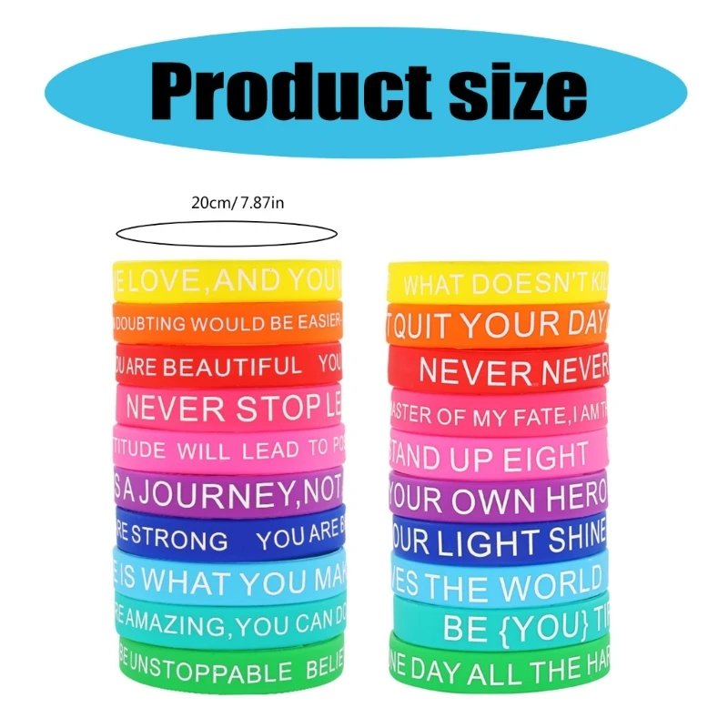 20Pcs Inspirational Silicones Bracelets Motivational Quote Wristbands for Unisex X90C
