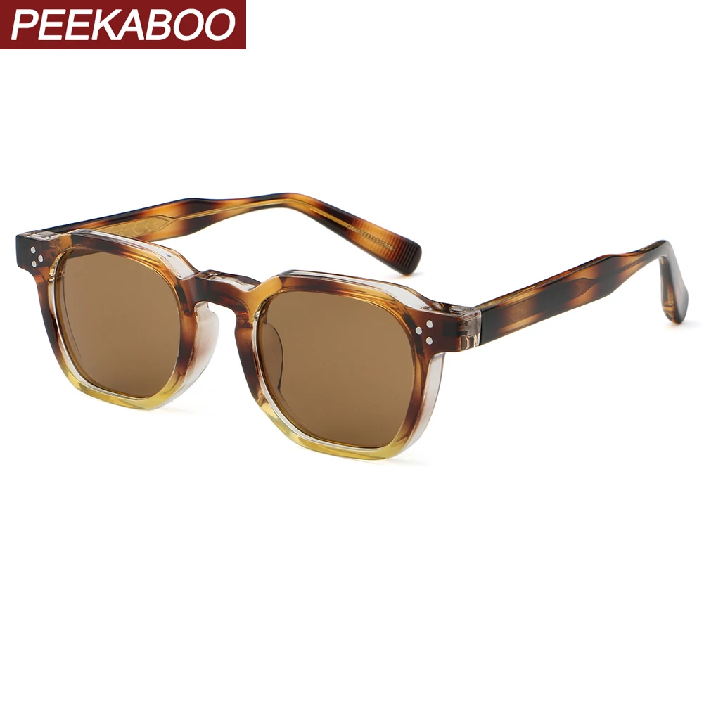 

Peekaboo leopard green retro sun glasses for women unisex polarized sunglasses square men polygon uv400 2024 summer style