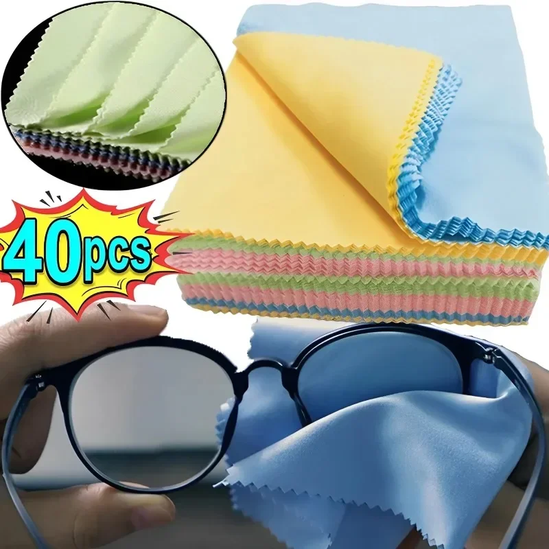 

40PCS Premium Microfiber Eyeglass Cloths Suede Eyeglass Cleaning Cloths Phone Screen Cleaning Cloths Random Color