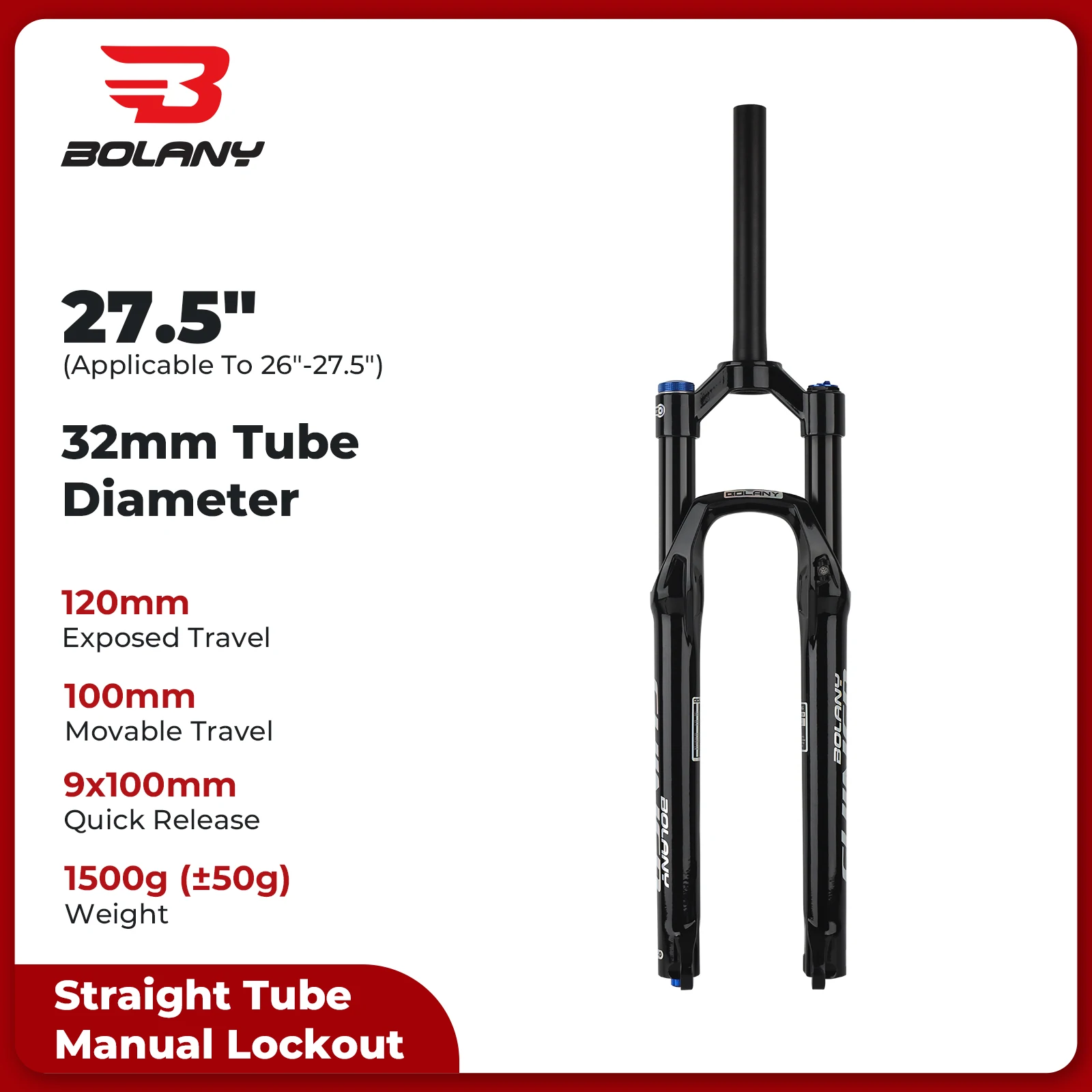 Fourche VTT Suspension Pneumatique - 120 Mm - Compatible 26/27.5/29 Pouces - Neuve